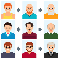 Boy, man, grandfather. Set of icons. Vector.