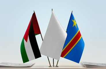 Flags of Jordan and Democratic Republic of the Congo (DRC, DROC, Congo-Kinshasa) with a white flag...