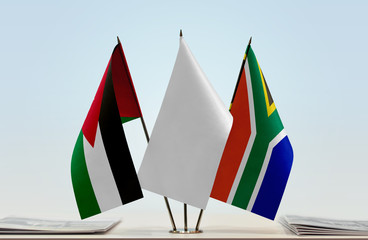Flags of Jordan and Republic of South Africa with a white flag in the middle
