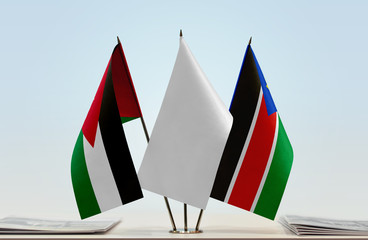Flags of Jordan and South Sudan with a white flag in the middle