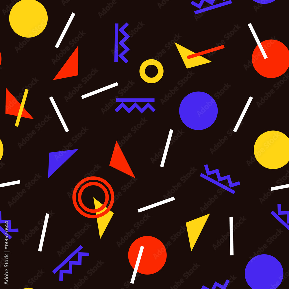 Poster Seamless pattern with 80s memphis style geometric repeating ornament