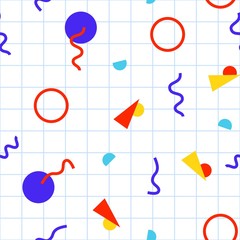 Seamless pattern with 80s memphis style geometric repeating ornament