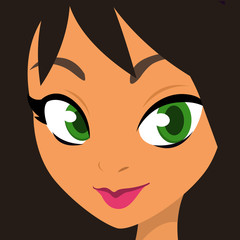 Cartoon young girl face. Vector illustration of beautiful woman avatar