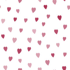 Seamless pattern with red hearts on white background. Vector.