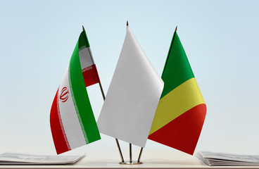 Flags of Iran and Republic of the Congo with a white flag in the middle