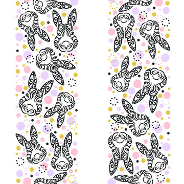 Seamless pattern with Bunny Head. Pattern for Happy Easter Day, girl or boy birthday, baby shower, pet shop, tattoo studio. Vector illustration.