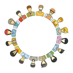 group of people around blank circle for career and community concept