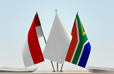 Flags of Indonesia and Republic of South Africa with a white flag in the middle