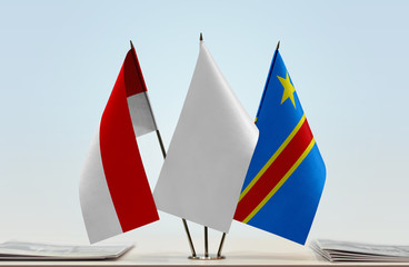 Flags of Indonesia and Democratic Republic of the Congo (DRC, DROC, Congo-Kinshasa) with a white...