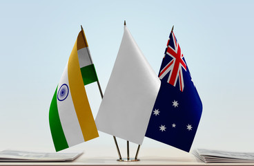 Flags of India and Australia with a white flag in the middle