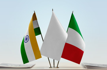 Flags of India and Italy with a white flag in the middle