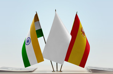 Flags of India and Spain with a white flag in the middle