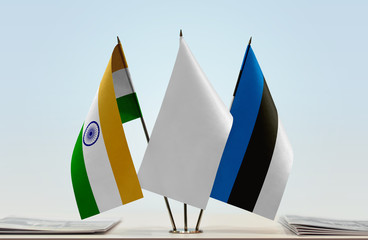 Flags of India and Estonia with a white flag in the middle
