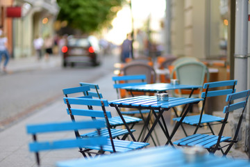 Beautiful outdoor restaurant in Vilnius on summer day