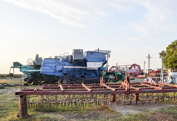 Fototapeta premium Soil disintegrator, deep loosener on the trailer. Trailer Hitch for tractors and combines. Trailers for agricultural machinery.