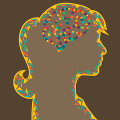 Obraz na płótnie Canvas Abstract illustration of female head with brain on a dark isolated background