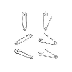 Hand drawn vector illustration of safety pin on white background.
