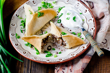 Pancakes stuffed with minced meat and cheese
