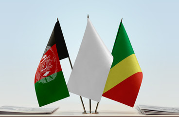 Flags of Afghanistan and Republic of the Congo with a white flag in the middle