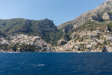 Naklejka na ściany i meble Positano seen from the sea on Amalfi Coast in the region Campania, Italy