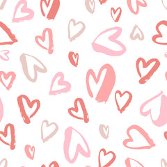 Vector seamless pattern. Simple repeating texture with chaotic hearts. Valentines day, for wedding invitation, clothes and other.