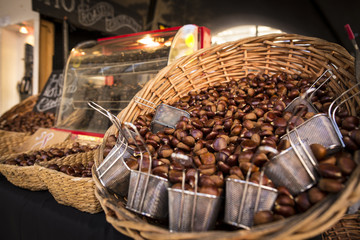 Chestnut in basket for sale in weekend market