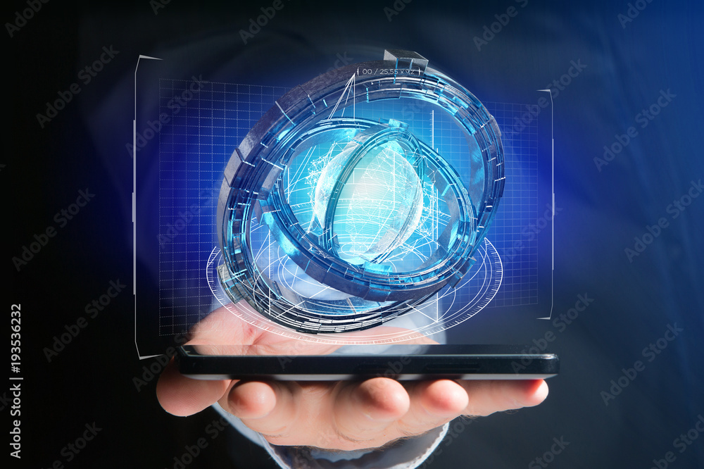 Poster hologram made of wheel with a futuristic data interface - 3d rendering