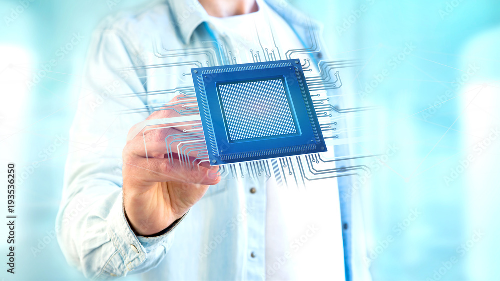 Poster processor chip and network connection - 3d render