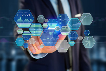 Stock exchange trading data information displayed on a futuristic interface