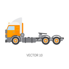 Color plain vector icon construction machinery truck container. Industrial style. Corporate cargo delivery. Commercial transportation. Building business. Diesel trailer power. Illustration for design.