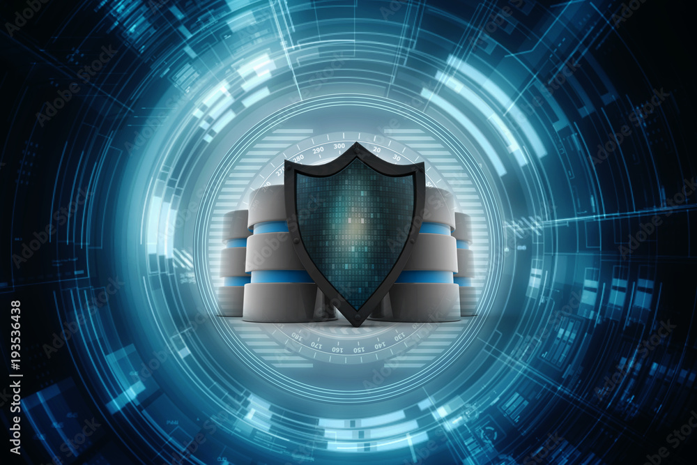Poster 3d rendering database and computer data security concept