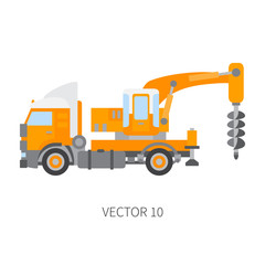 Color plain vector icon construction machinery truck boer, well. Industrial style. Corporate cargo delivery. Commercial transportation. Building. Business. Engineering. Diesel. Illustration for design