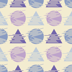 Memphis seamless pattern. Geometric seamless pattern in 80s style. Retro motif. Textile rapport.