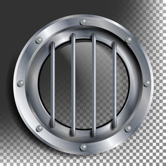 Porthole Vector. Round Silver Window With Rivets. Bathyscaphe Ship Metal Frame Design Element. For Aircraft, Submarines. Isolated On Transparent Background Illustration