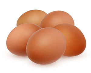 Five brown chicken egg isolated on white background