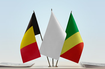 Flags of Belgium and Republic of the Congo with a white flag in the middle