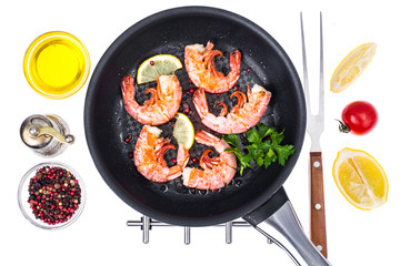 Hot prawns fried with garlic and lemon