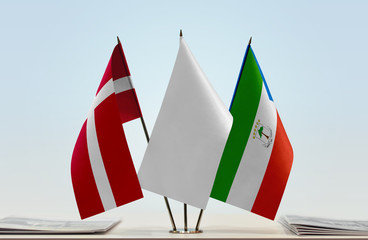 Flags of Denmark and Equatorial Guinea with a white flag in the middle