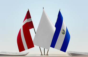 Flags of Denmark and El Salvador with a white flag in the middle