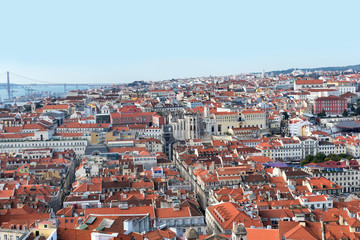 Fototapeta na wymiar Lisbon downtown buildings and roofs, Portugal.