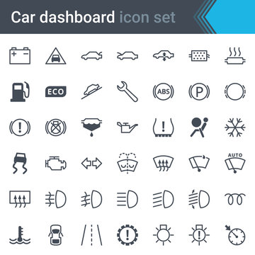 Car dashboard interface and indicators icon set - service maintenance vector symbols