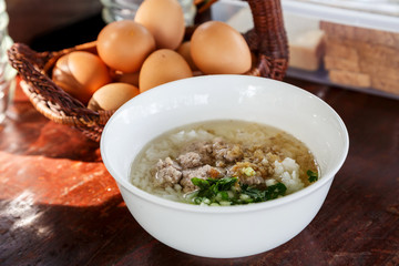 breakfast, thai food, Steam rice with pork