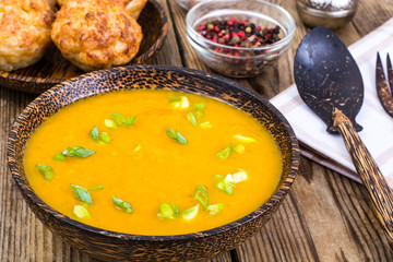 Vegetable soup and cutlets for lunch