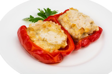 Dietary protein dish. Bulgarian pepper stuffed with meat