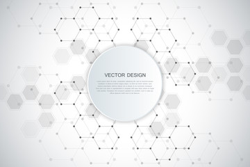 Abstract technological and scientific background with hexagonal molecules.
