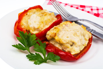 Dietary protein dish. Bulgarian pepper stuffed with meat