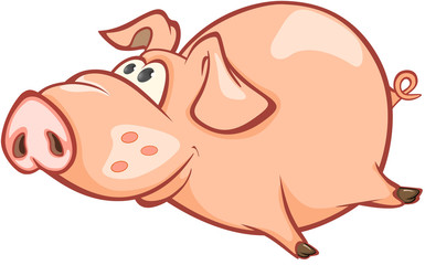 Illustration of a Cute Pig. Cartoon Character 