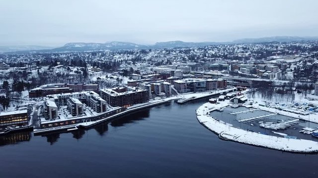Sliding and point of interest shots of office areas in Lysaker, Norway in winter