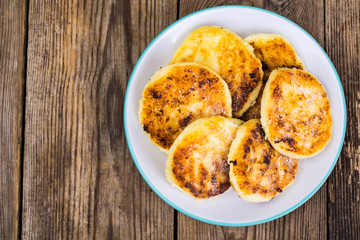 Delicious curd cheese cakes with sugar powder