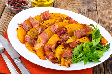 Dishes from pumpkin with bacon